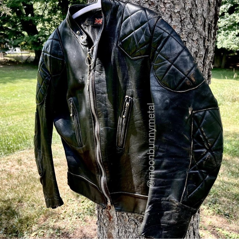 Vintage Distressed Quilted Leather Jacket Moto Biker Grunge Goth Punk XS Patina - Picture 3 of 9